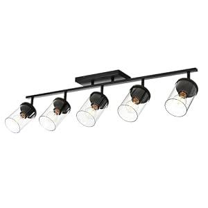 BONLICHT 5 Light Spotlight Track Lighting Modern Semi Flush Mount Ceiling Light Industrial Vintage Black Wall Sconce Vanity Light Fixtures Farmhouse Bathroom Wall Mount Lights with Clear Glass Shade