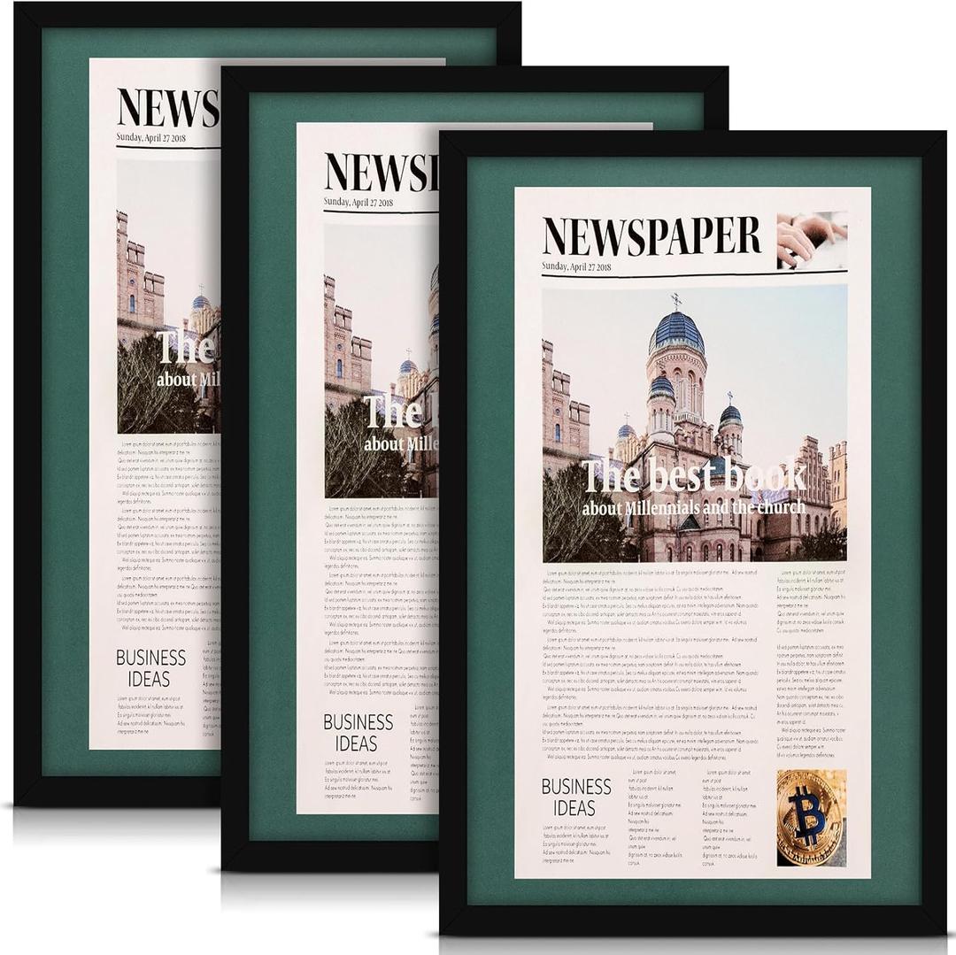 3 Pcs 11x22 in Newspaper Frame with Mat Assorted Media Article Cover Frame with Hanging Hardware 14x24 in Newspaper Display Poster Frame for Wall Decoration (Dark Green Mat) 3 Pcs 11x22 in Newspaper Frame with Mat Assorted Media Article Cover Frame with Hanging Hardware 14x24 in Newspaper Display Poster Frame for Wall Decoration (Dark Green Mat)