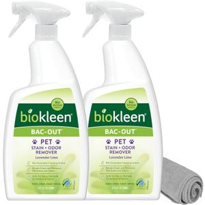 Biokleen Bac-Out Pet Urine Odor Eliminator - 32 Ounce Spray 2 Pack - Enzymatic, Natural, Destroys Stains & Odors Safely, for Pet Stains on Carpets & Furniture - Micro Towel Included