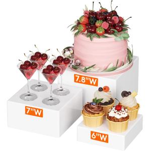 Lifewit 6", 7", 7.8" Buffet Risers and Stands, Food Risers for Buffet Table, Catering Dessert Cake Stand for Party, Collectibles Jewelry Display Stand, White Cube Boxes Nesting Risers, 3 PCS