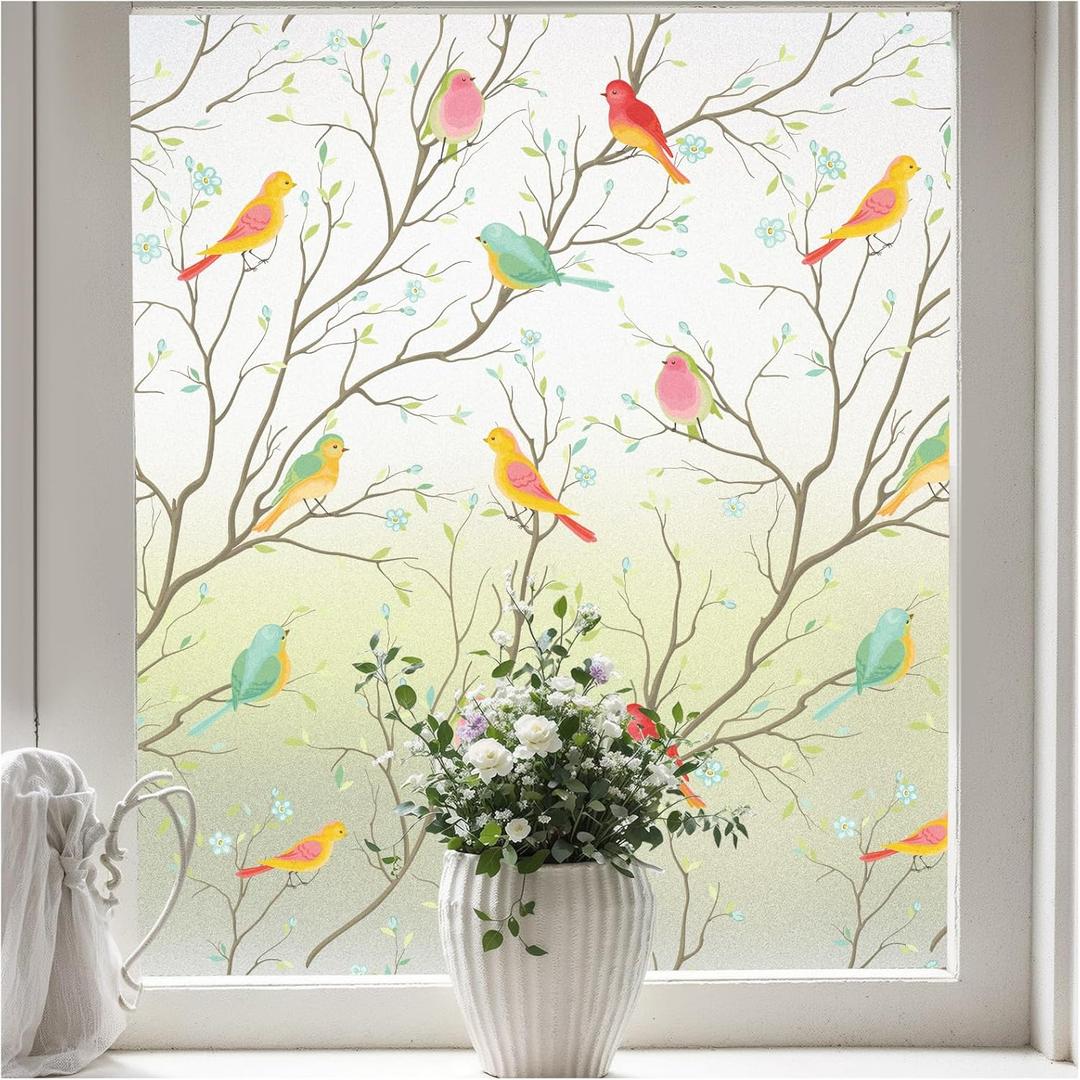 Coavas Stained Glass Window Film, Decorative Frosted Glass Window Privacy Film, Static Cling Non-Adhesive Windows Sticker for Front Door Bathroom Heat Control Anti UV, 17.5 x 78.7 Inches