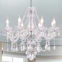 Contemporary Clear Crystal Chandelier, Elegant Candle Style Chandelier Lighting Fixture for Dining Room Living Room Bedroom Hallway Entryway 8 White E12 Lamp Sockets