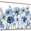 Framed Flowers Canvas Wall Art - Indigo Floral Canvas Pictures Living Room Wall Decor Botanical Canvas Prints Painting Abstract Artwork Bedroom Office Home Decor 20"x 40"