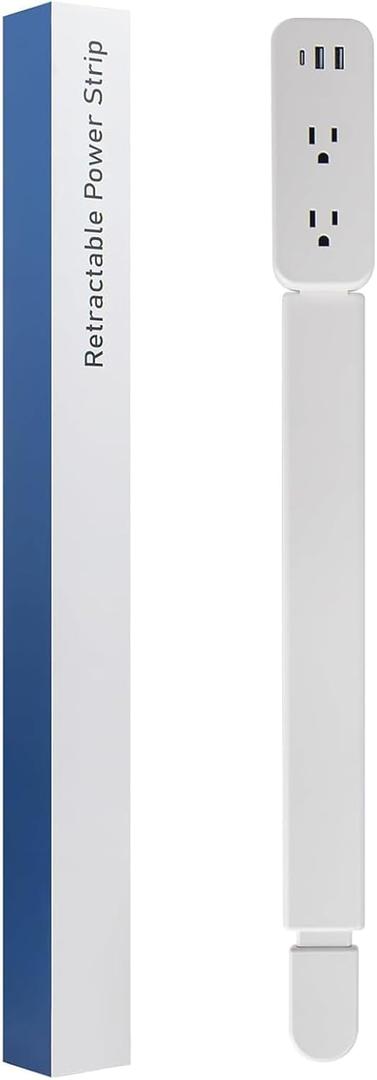 Electrical Outlet Extender Stick - Features USB-A, USB-C and 2 AC Outlets, Extends 22"-34", Rotates 180 Access Hard-to-Reach Outlets, Wall Plug Power Socket Expander Nightstands, Sofa, Desks and More