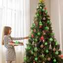 12 Pcs Christmas Tree Decorations, 1.18 Inch Christmas Ball Ornaments Glittering Plastic Hanging Decorations, Elf Balls Swirl Candy Cane Peppermint Red and Green Balls for Xmas Tree