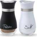 Lonffery Salt and Pepper Shakers Set - Salt Containers for Gifts, Kitchen Decor, Home, RV, Camp, BBQ, 4 oz Farmhouse Spice Dispenser with Glass Bottom, Black and White, Set of 2