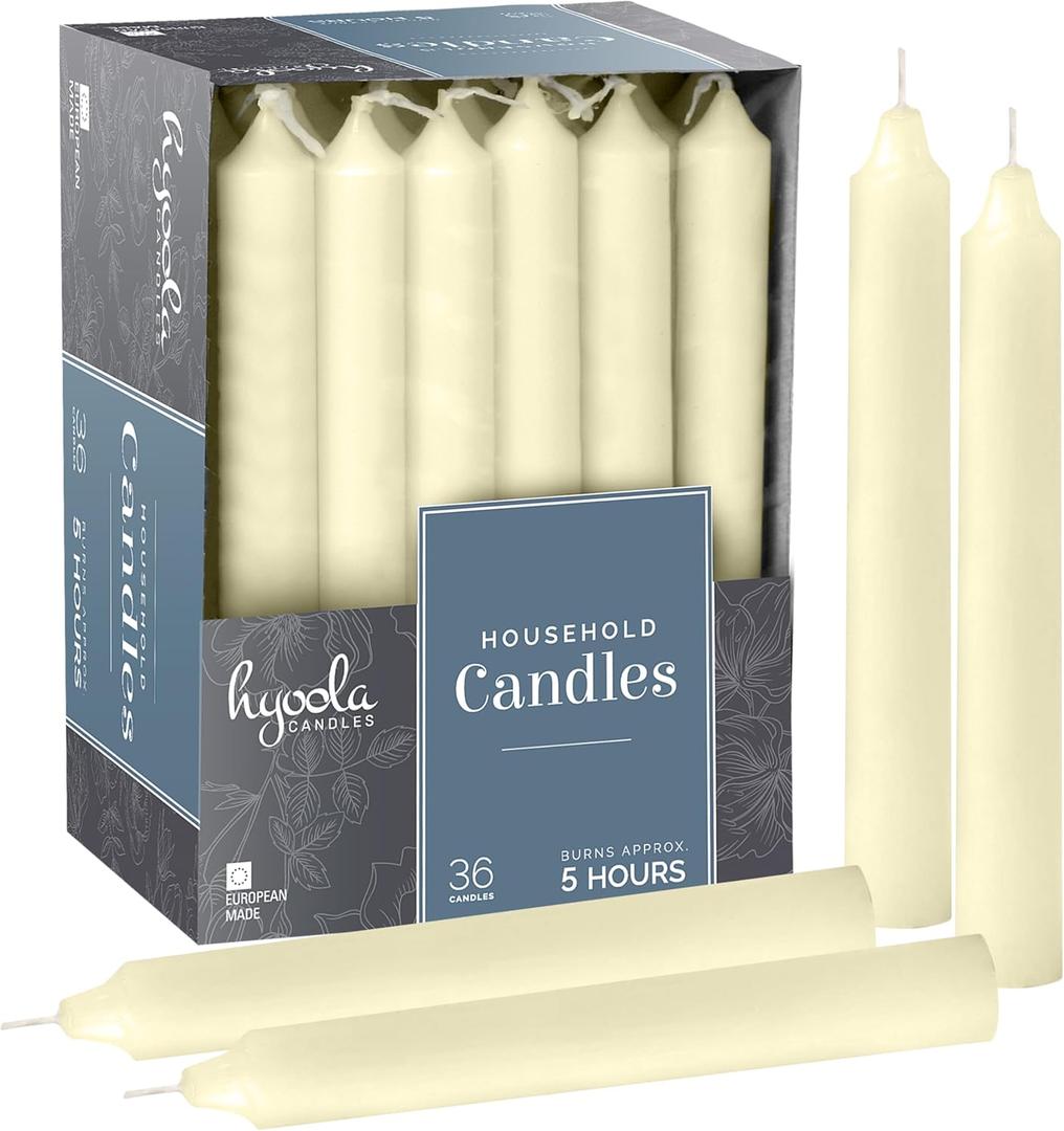 Hyoola Taper Candles - 6 Inch Ivory Dripless, Unscented Dinner Candle - 36 Pack European Made Candles 5 Hour Burn Time