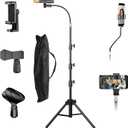 KEREAL Microphone Stand For singing For Most Mic, Gooseneck Mic Stand Adjustable Height From 21 to 75, Portable Mic Floor Stand with Phone holder,Two Mic Clips for Studio, Stage, Karaoke, DJ, Kids