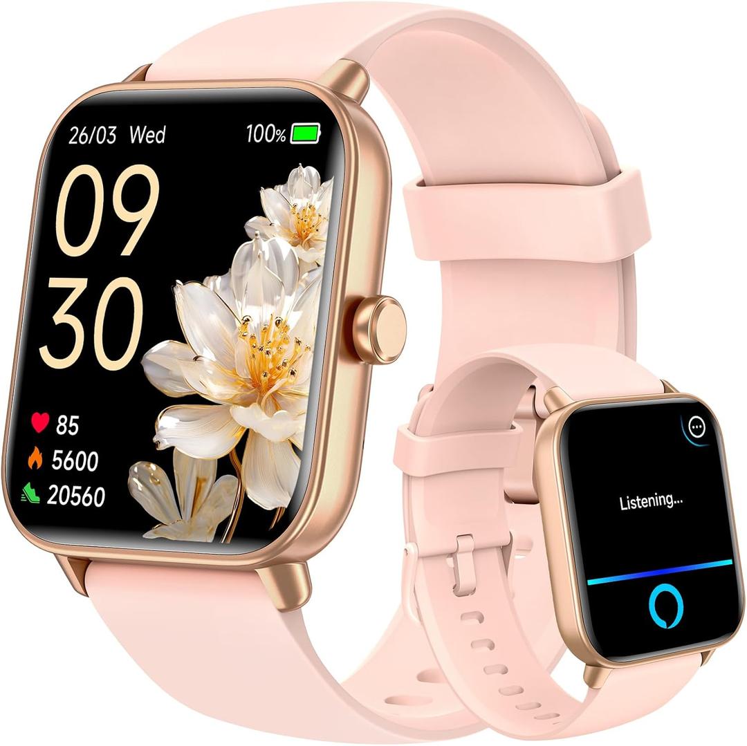 Smart Watch for Women, Alexa Built-in, 1.8" Touch Screen Fitness Tracker, Make/Answer Calls, Heart Rate/Sleep/SpO2 Monitor, Pedometer, IP68 Waterproof Watches for Android iPhone, 101+ Sport Modes (Pink)