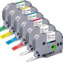 6 Pack Replacement for Brother P Touch Label Maker Tape TZe Tz Tape 12mm 0.47 Laminated White/Clear/Red/Yellow/Blue/Green Compatible with Brother P-Touch Label Maker PT-D210 PT-H110 PT-D220