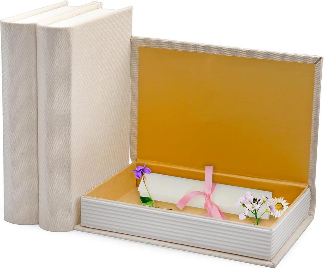 AuldHome Design Faux Book Stack (Cream); Blank Set of 3 Decorative Books for DIY Crafts and Home Decor, Blank w/ Cream Color