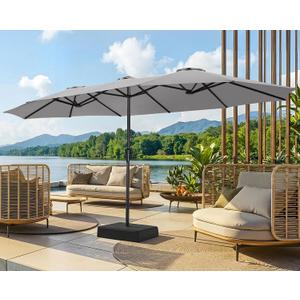 SUPERJARE 15FT Outdoor Patio Umbrella with Base Included, Double Sided Pool Umbrellas with Fade Resistant Canopy, Extra-Large Table Umbrella for Deck, Market, Backyard, Gray