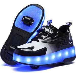 Ehauuo Unisex Roller Shoes Kids Sparkling Wheels Shoes Girls Light up Roller Skates Sneakers Boys Rechargeable Flashing Sneakers for Gift (12 Little Kid)