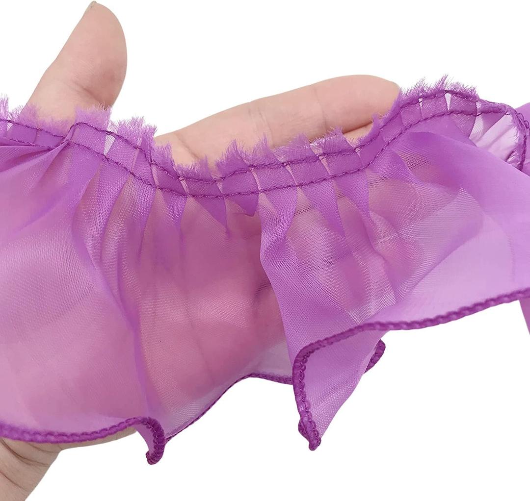 PEPPERLONELY 1 Yard 3 Inch Wide Chiffon Lace Mesh Gauze Ruffles Lace Trim for Wedding Decoration Gift Wrapping Tutu Skirts - Fuchsia