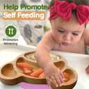 Bamboo Plates for Kids - Baby & Toddler Plates with Suction for Feeding & Weaning, Eco-Friendly Bear Design Promotes Self-Feeding, Ideal for Busy Moms & Dads, Sturdy & BPA-Free (Pink)