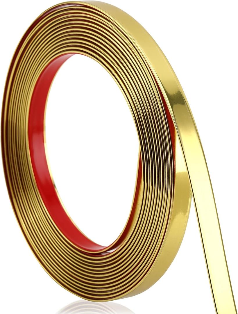 Soengsau Glossy Gold Finish Molding Trim, 393.6"L x 0.4"W Peel and Stick Decoration Strip for Ceiling, Wall, Tile Edge, Furniture Cabinet, Mirror