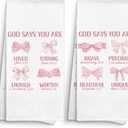 Pink Christian Bible Coquette Bow Kitchen Towels 16x24 Set of 2, God Says You are Loved Dish Towels Cloths Dishcloths Tea Towel for Teen Girls Dorm, Girls Nursery Bathroom Hand Towel Decor