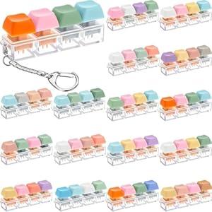 VioraWhite 16 Pcs Keyboard Fidget Keychain Fidget Keyboard Clicker Stress Relief Decompression Button Finger Clicker for Office Gifts Adults to Relief Stress(Macaron Color, 4 Key)