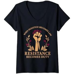 Womens Vintage When Injustice Becomes Law Resistance Becomes Duty V-Neck T-Shirt (L, Black)