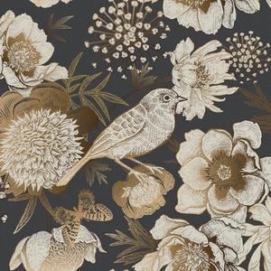 Wallercity Golden/Black Peony Peel and Stick Floral Wallpaper Vintage Floral Contact Paper for Cabinets and Drawers Vinyl Self Adhesive Removable Vintage Wallpaper for Bedroom Shelf Liner 17.5''x102''