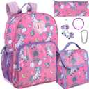 Trail maker Girls 6 in 1 Backpack and Lunch Box Set for School with Pencil Case, Water Bottle, Keychain Attached for Kids (Large, Rainbow Butterflies & Unicorns)