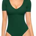 MANGOPOP Women's Long Sleeve Short Sleeve Bodysuit Sexy V Neck Body Suits Fitted Fall Going Out Tops, Large Size