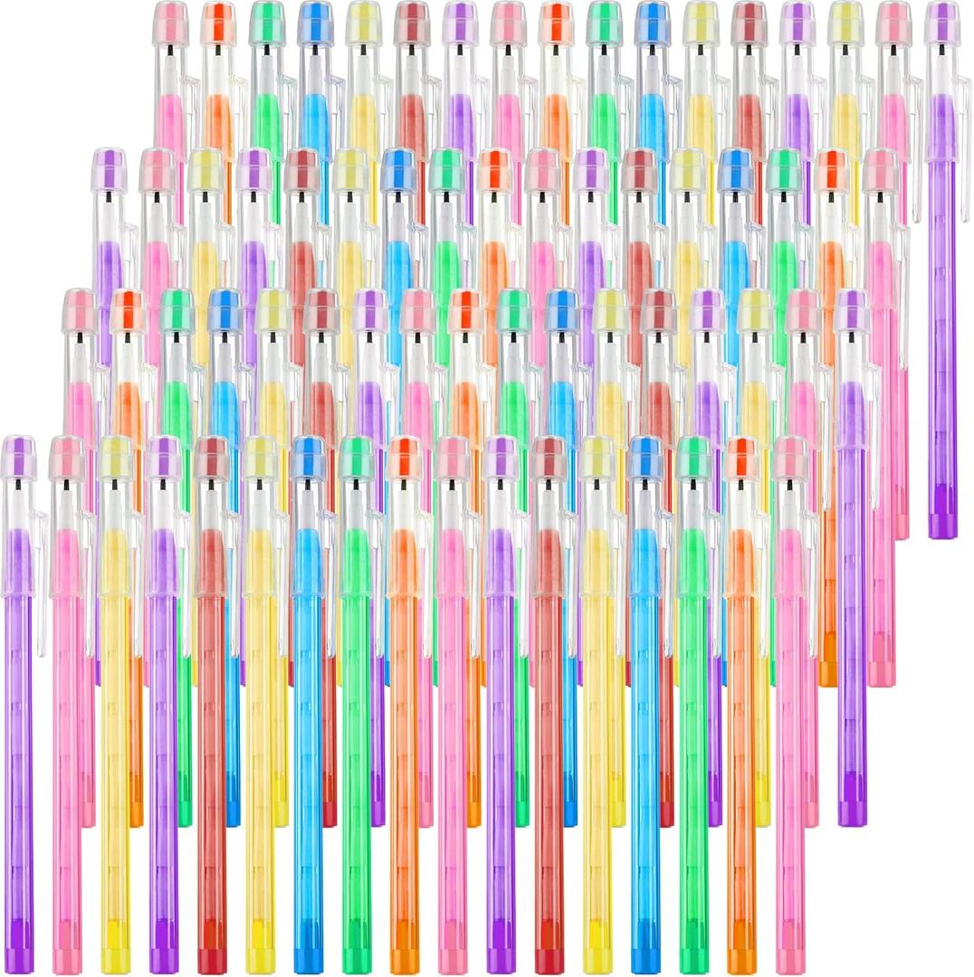 Crtiin Stackable Pencil for Kids, Multipoint Non Sharpening HB Translucent Stacking Pencils with Matching Erasers for Office Students Teachers, 7 Colors(100 Pack)