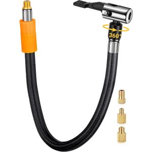 LUMITECO Tire Inflator Hose Adapter with 360-Degree Swivel Tire Air Chuck, 11 Inch Lock On Air Hose with Rotating Nozzle & Converting Nuts, Schrader Valve Adapter for Tire Pump Connect Air Compressor