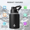 BJPKPK 64 oz Insulated Water Bottle, Dishwasher Safe Half Gallon Water Bottle with Ergonomic Handle, BPA Free Leak Proof Water Jug for Sports, Metal Jug with Anti-slip Bottom, Black