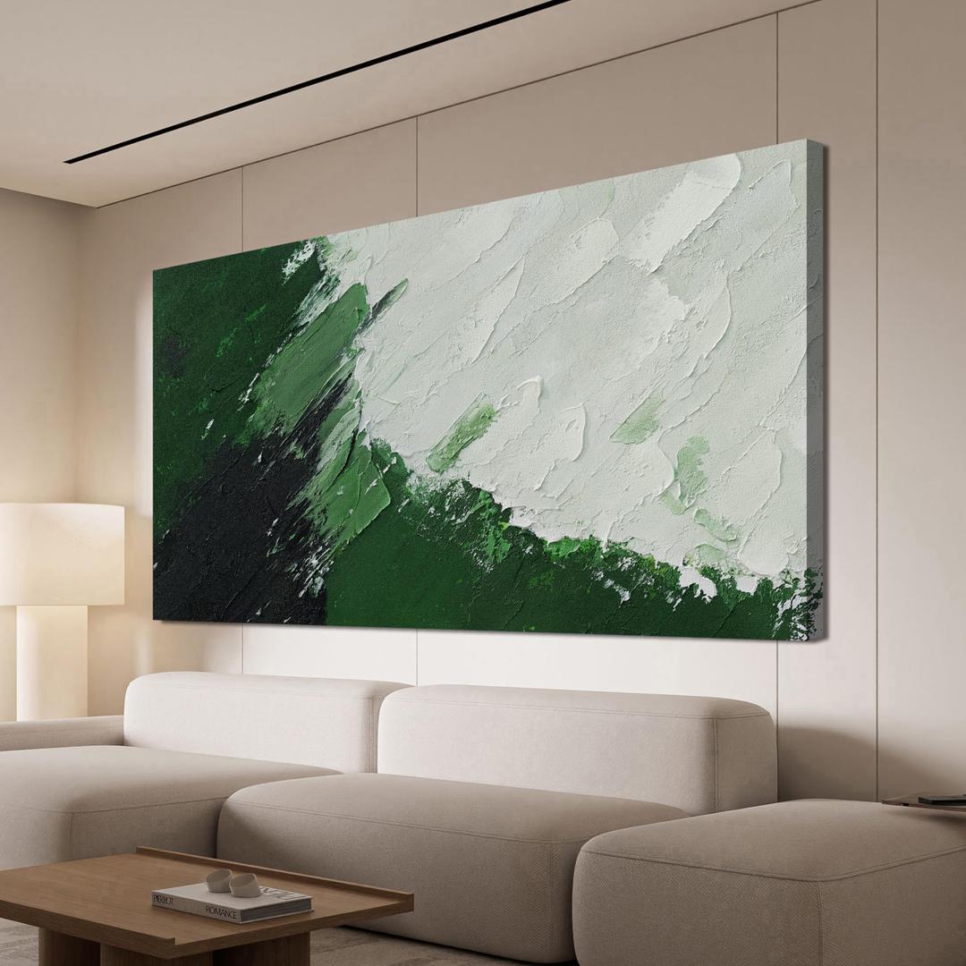 Canvas Wall Art Decor Large Green Abstract Wall Art Prints Wall Art Pictures for Living Room Canvas Art Wall Decor Modern White Wall Art Abstract Artwork for Walls Bedroom Office Decor 24" X 48"