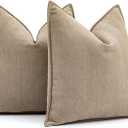 MIULEE Pack of 2 Khaki Decorative Pillow Covers 20x20 Inch Soft Chenille Luxurious Couch Throw Pillows Farmhouse Cushion Covers with Elegant Design for Sofa Bedroom Living Room Home Decor