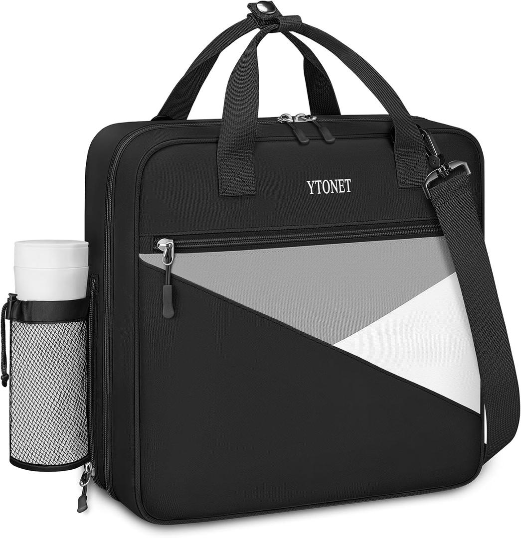 Ytonet Zipper Binder Bag, 2 Inch 3 Ring Binder with Zipper Fit 14 Inch Laptop, 500 Sheets Capacity Zippered Binders with Shoulder Strap & Removable O-Ring Pad for Middle School Students, Black & Grey