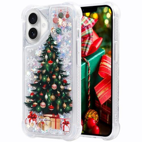 FLOCUTE iPhone 16 Plus Case, iPhone 16 Plus Glitter Christmas Case Bling Sparkle Floating Liquid Luxury Fashion Girly Women Cute Holiday Case for iPhone 16 Plus (Christmas Tree)