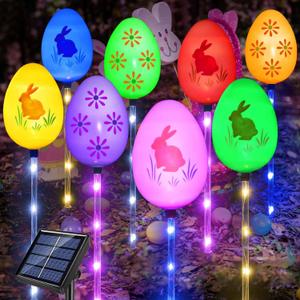 Upgraded 8-Pack Solar Easter Egg Stake Lights for Easter Decorations, Outdoor Waterproof Solar Easter Yard Stake Lighted Egg Lights for Garden Patio Yard Pathway Lawn Decor (Big Egg)