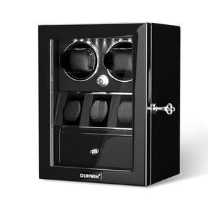 DUKWIN Watch Winder for 2 Automatic Watches,Lockable Watch Winders with Watch and Jewelry Storages, Super Quiet Mabuchi Motor with High-Gloss Piano Lacquer Finish,Built-in Illumination Black