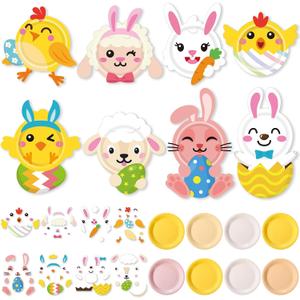 Layhit 24 Pcs Easter Paper Plate Craft Kits for Kids, DIY Art Projects with Bunny Chick Sheep Egg Designs, Preschool Educational Early Learning Toys, Easter Party Favors Classroom Activities