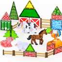 Oriate Farm Animals Magnetic Tiles, Movable Joint Farming Animals Magnetic Building Blocks Magnet Tiles Set, Educational Construction Travel Toy