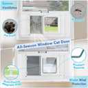 All Season Cat Window Door with Screen Mesh & Clear Acrylic Panel,28"-32" Adjustable Width,Magnetic Closure Weatherproof Pet Door for Window,Aluminum Frame Window Cat Door Insert for Sliding Windows, Fit 28''-32‘’ Window