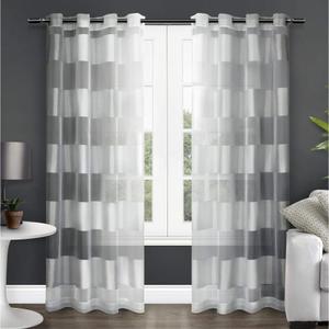 Exclusive Home Navaro Striped Sheer Grommet Top Curtain Panel Pair, 54"x96", Winter White
