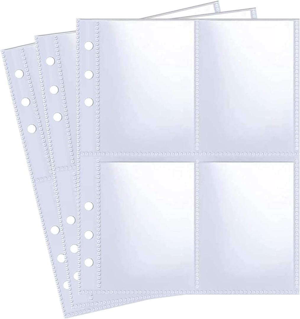 100 Pack 800 Pockets 6 Ring A5 Binder Sleeves,2.5x3.5 Inch Trading Card Sleeves,Double-Sided 4 Pocket Page Protector,Ultra-Clear Kpop Photocard Sheets,Card Sleeve Pages for Game Cards,Photocard