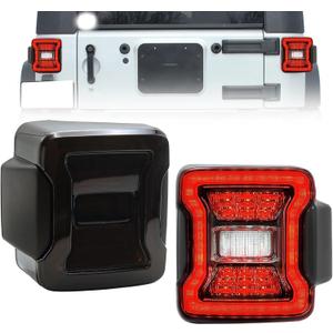 LED Tail Lights Fit For 2007-2018 Wrangler JK JKU, Tunnel Shaped Design, Running, Brake, Turn Signal, Reverse Light Smoked Lens