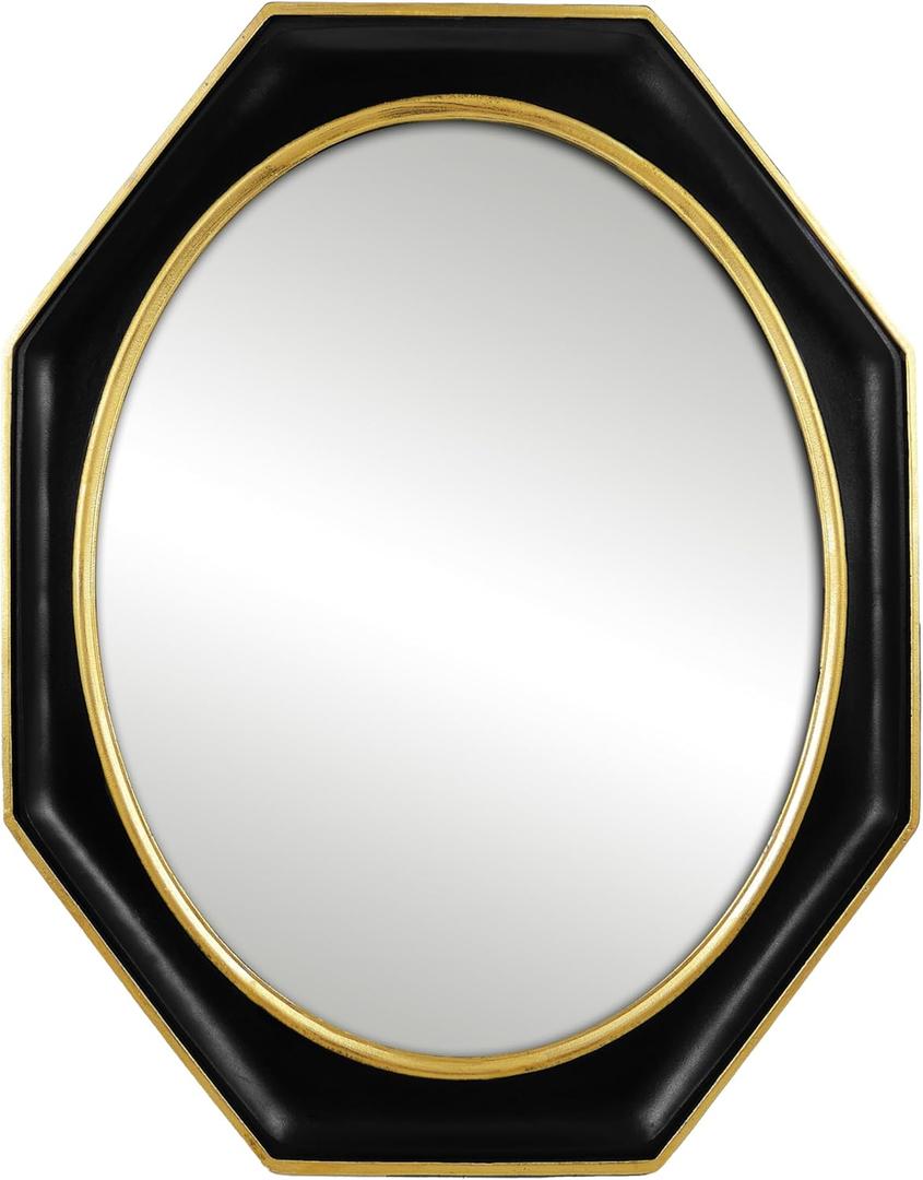 Vintage Wall Mirror, Black Octagon Framed Mirror with Oval Center, Gothic Wall Decor for Bathroom Living Room Hallway Entryway Vanity, 13.5 x 16.5 Inch
