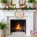 Pink Happy Easter Wreaths for Front Door Peeps Decorations for home Sign Easter Eggs Decor Wooden Wall Decor for Home Office Bathroom Bedroom Living Room Door Wall Party Supplies 10x10x0.12 inches (Risen3)