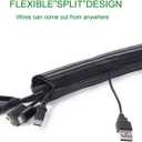 2pcs 5ft-3/4inch Black/White Cable Sleeve - Protects Cords from Pets & Organizes Wires - Modern Style - Polyester Material - Flame Retardant - Easy to Use & Cut (Black, 5ft-3/4inch)