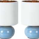 Hamucd Ceramic Table Lamps Set of 2 for Ambient Lighting, Modern Classic Bedside Lamps for Nightstand with Cozy Atmosphere, Small Table Lamp for Bedroom Living Room Desk End Table(Blue)