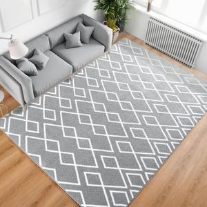 Toneed Geometric Area Rugs Memory Foam Carpet, 6 x 9 Feet Gray Washable Shag Rug Modern Low Pile Moroccan Rug for Bedroom Living Room Dorm Nursery Kids Room Home Decor