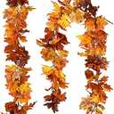 DearHouse 2 Pack Fall Maple Leaf Garland - 5.9Ft/Piece Hanging Vine Artificial Autumn Foliage for Thanksgiving, Home, Wedding, Fireplace, Party, Christmas Decor (Light Orange)
