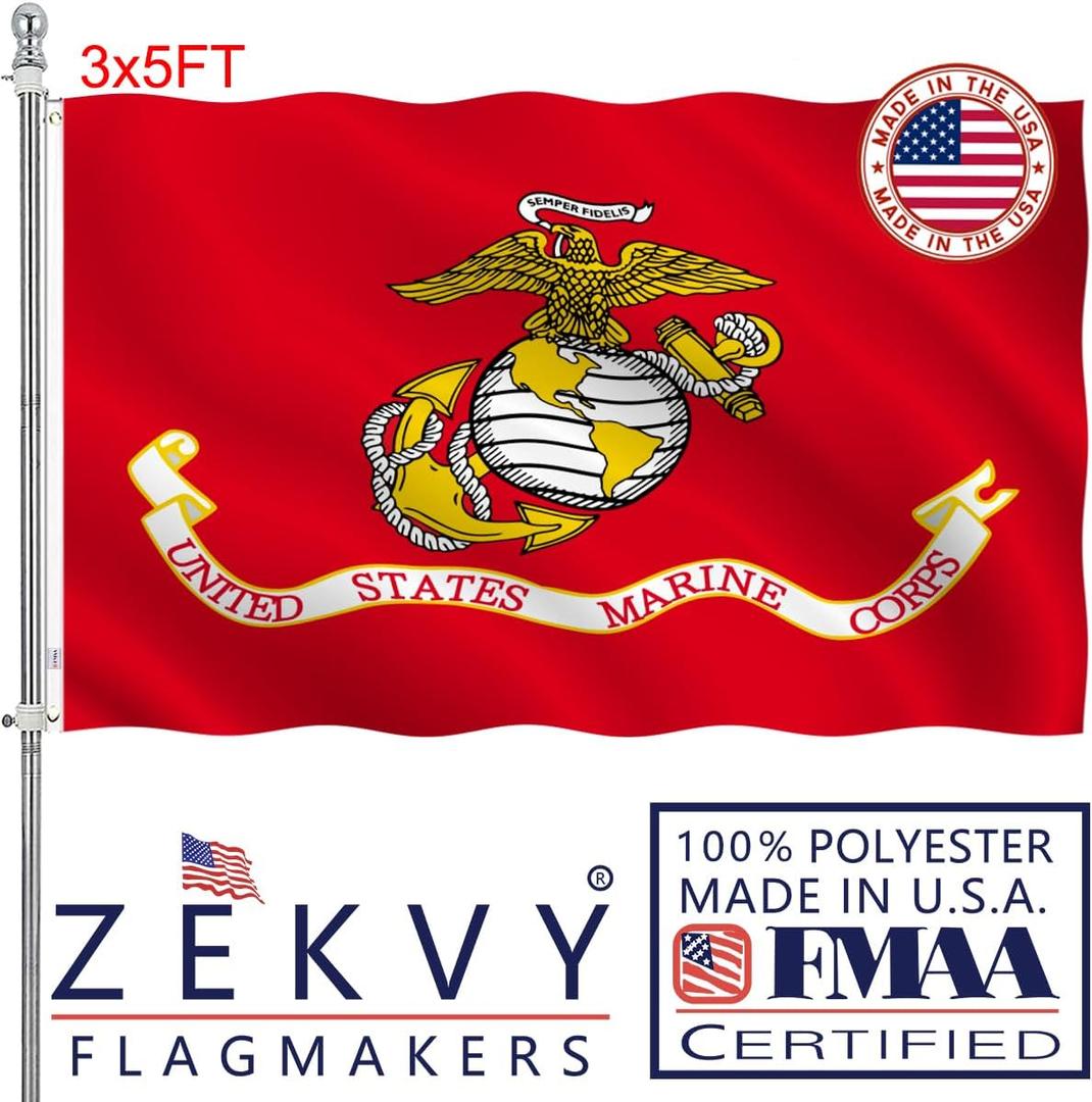 ZEKVY US Marine Corps Flag 3x5 FT Lightweight - Marine Flag Made in USA - Vivid Color US USMC Flags with 2 Brass Grommets