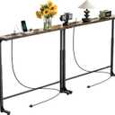 GRLEAF 2 Pack Adjustable Height Narrow Console Table with Power Outlets, 78.7" Long Sofa Table with Charging Station Behind Couch Table Entryway Table for Living Room and Hallway Rustic Brown