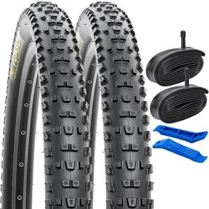 YUNSCM 2-PCS 26" Mountain Bike Tires 26x2.25/57-559 and 26" Heavy Duty Bike Tubes Schrader Valve Compatible with Off Road Bike 26x2.125 26x2.20 26x2.25 26x2.30 Bicycle Tires and Tubes(Y-702)